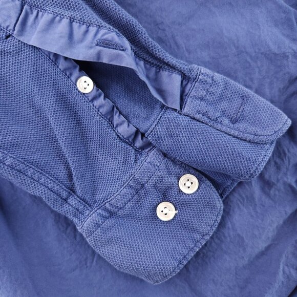 Faconnable Pique Knit Sleeves Back Pocket Mesh XL Button-Down Blue Pocket French - Picture 4 of 16